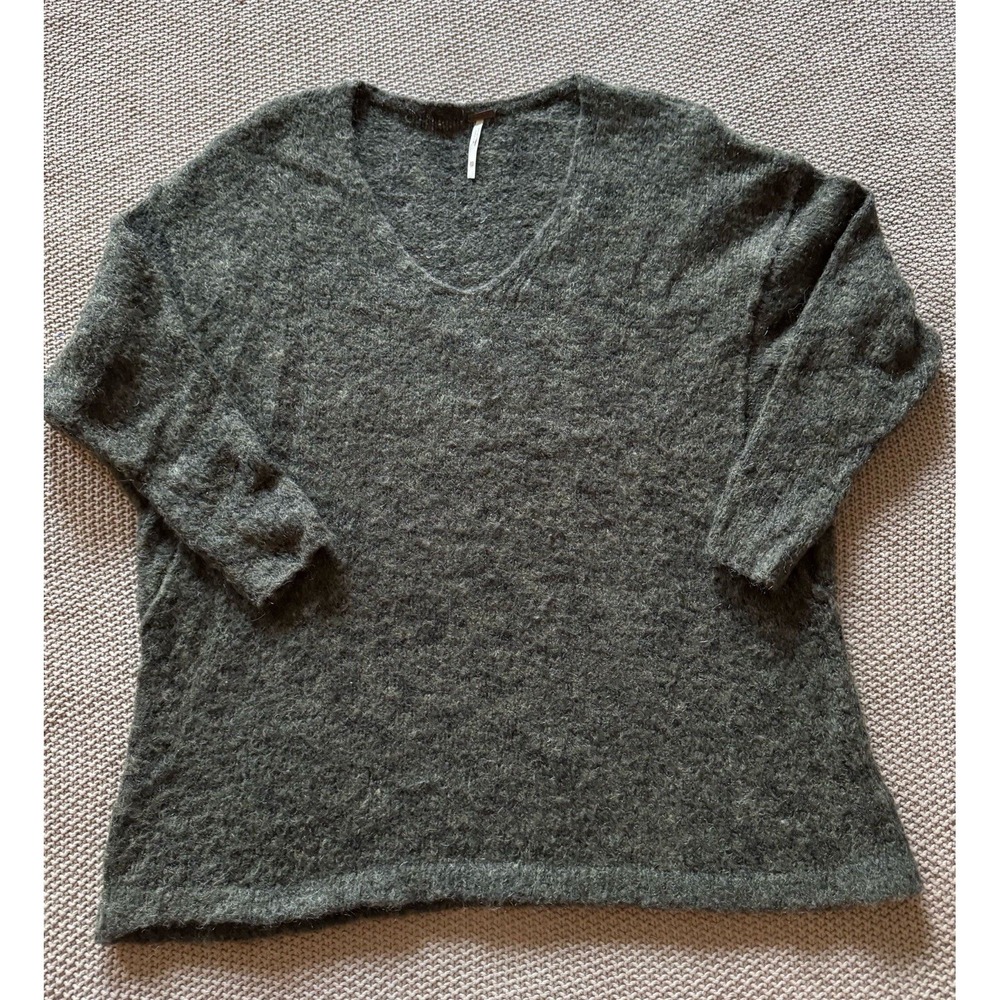 Free People Womens Green Wool V-neck Drop Shoulder Sweater Mod‎ Size Xs